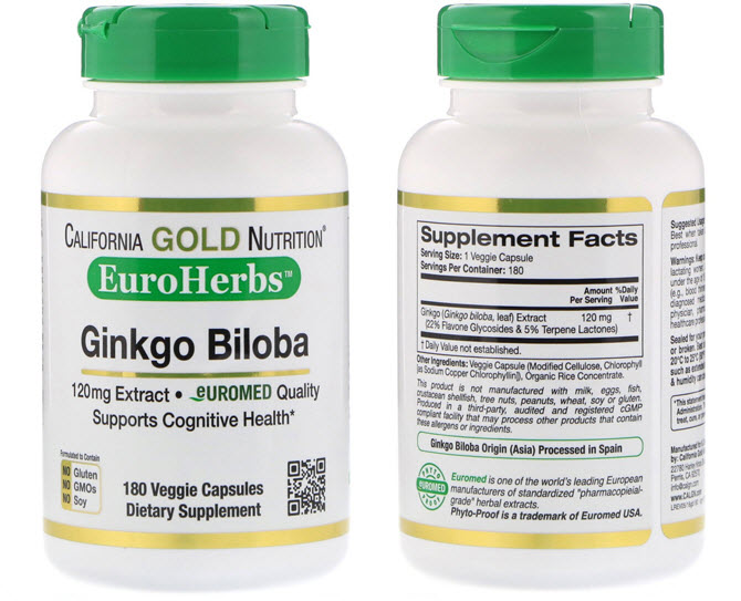 капсулы с экстрактом гинкго билоба от производителя California Gold Nutrition