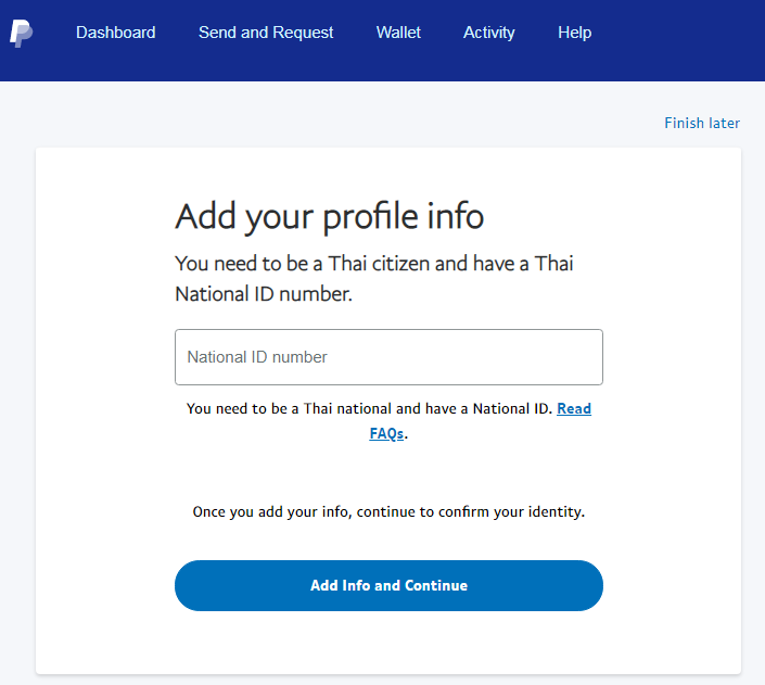 требование быть гражданином Таиланда и ввести тайского национального удостоверения личности - Thai National ID